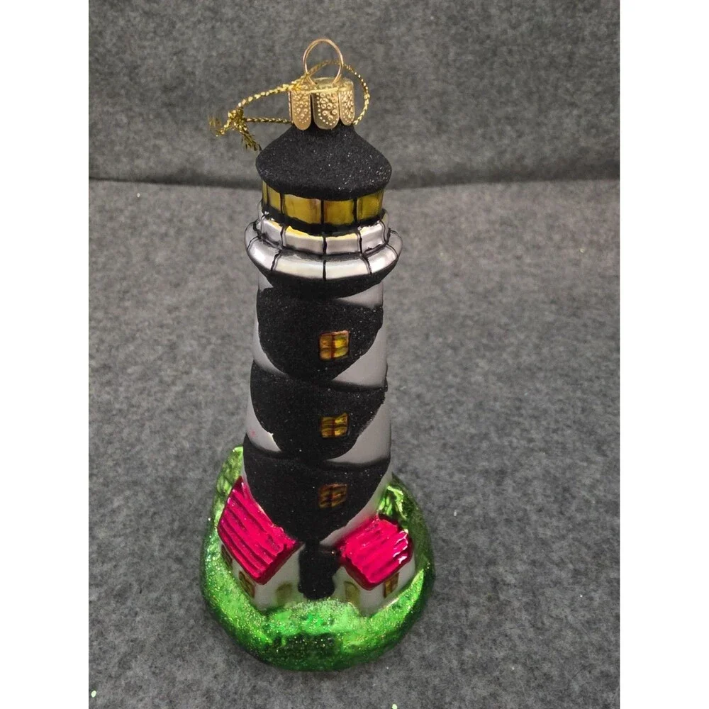 Cape Lookout (?) Lighthouse Glass Christmas Ornament. Coastal, Beach. READ